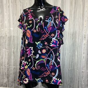 Philosophy - Black Sleeveless Blouse Vintage Floral Print - L - NWT